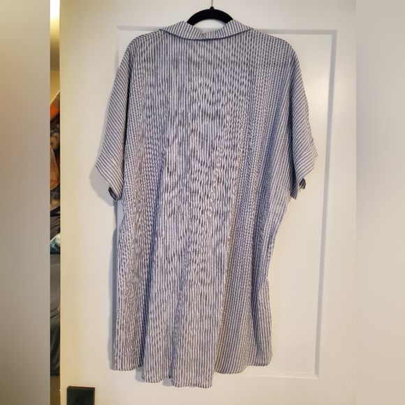 Blue & White Striped Oversized Linen Coverup - Picture 4 of 4